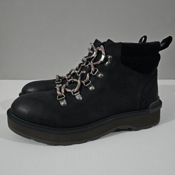 NEW Sorel Hi Line Hiker Ankle Bootie Women 9.5 Black Leather Waterproof Lace Up - Picture 1 of 13